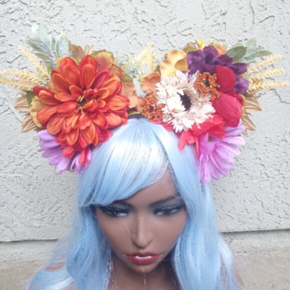 Floral Mouse Ears, Flower Minnie Mickey Headband, Two-Sided, Unique, Alternative - Picture 1 of 7